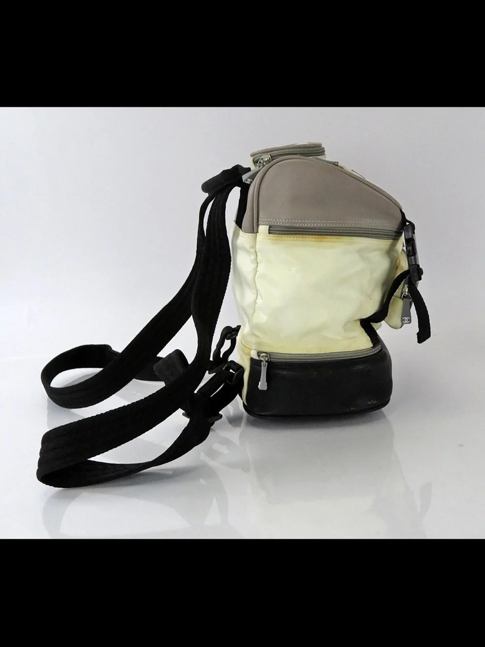CHANEL Cream, Taupe & Black Nylon Crossbody Backpack